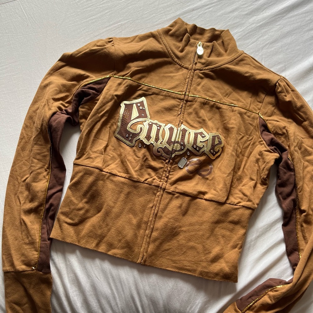 Enyce Y2K Brown Long Sleeve Zip-Up Top